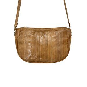 Vintage Eel Skin Tan Leather Crossbody Shoulder Bag With Stitch Detailing